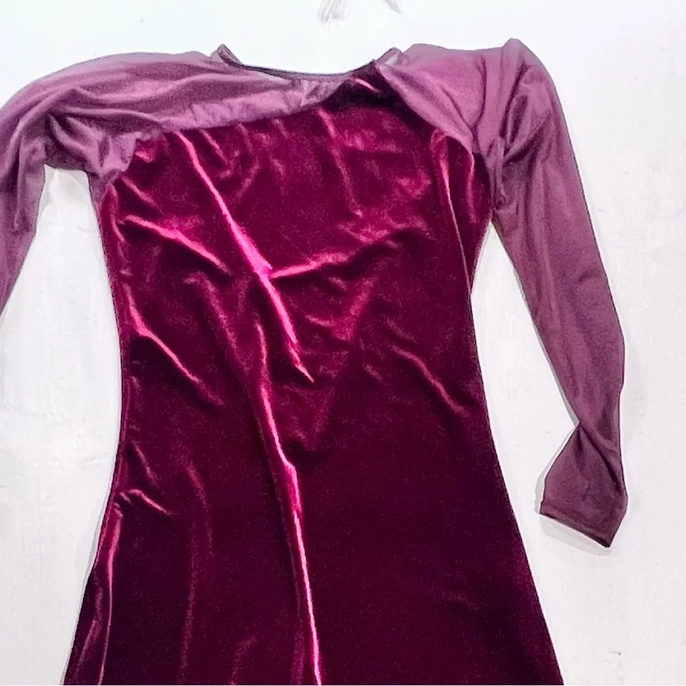 Cranberry velvet bodysuit one piece unitard leotard long sleeve pants jumpsuit - Picture 3 of 12